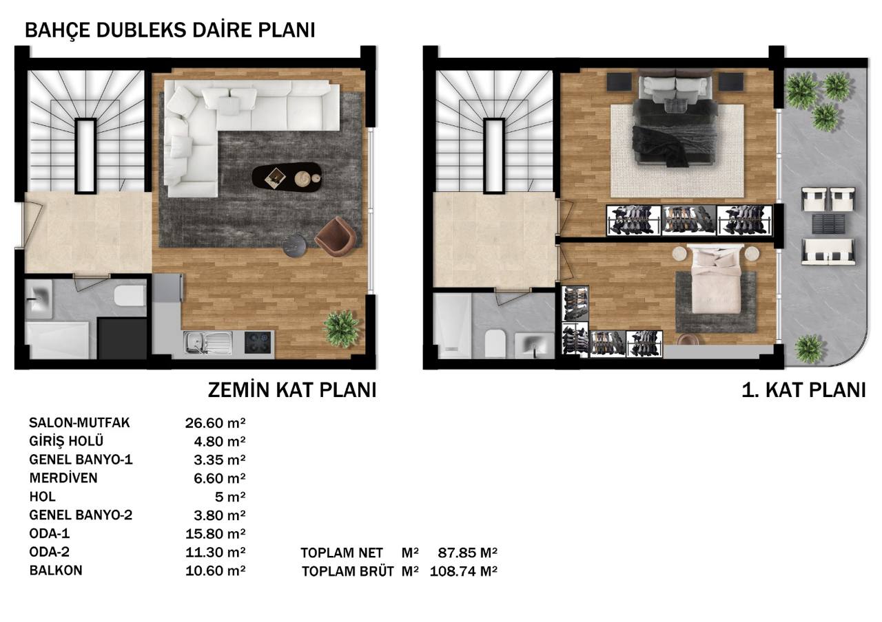 2+1 Dubleks Daire Planı