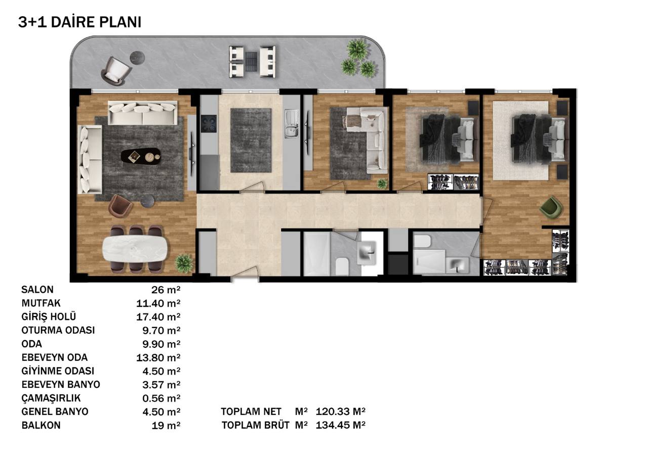 3+1 Daire Planı